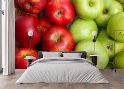 Fresh green and red apples as background Wall mural