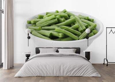 Fresh green beans in bowl isolated on white Wall mural