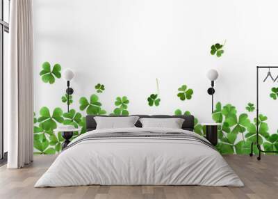 Fresh green clover leaves on white background, banner design. St. Patrick's Day Wall mural