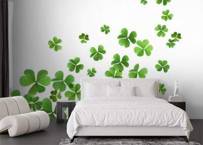 Fresh green clover leaves on white background. St. Patrick's Day Wall mural