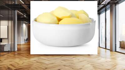 Fresh raw potatoes in bowl isolated on white Wall mural