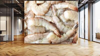 Fresh raw shrimps as background, top view Wall mural