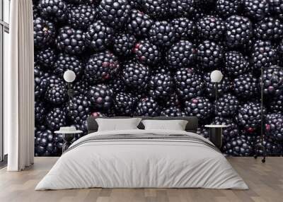 Fresh ripe blackberries as background, top view Wall mural