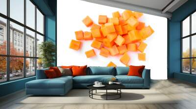 Fresh ripe diced carrot on white background, top view Wall mural