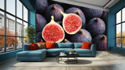 Fresh ripe figs as background, top view. Tropical fruit Wall mural