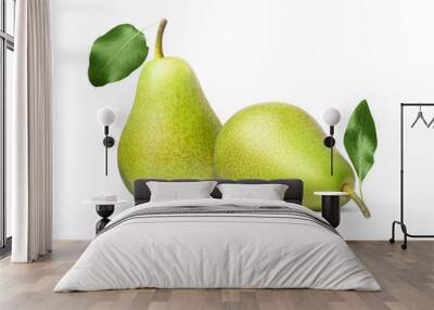 Fresh ripe green pears on white background Wall mural