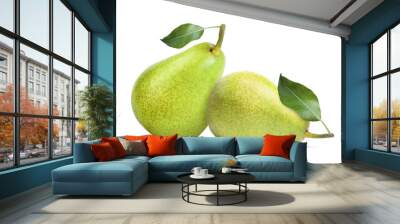 Fresh ripe green pears on white background Wall mural