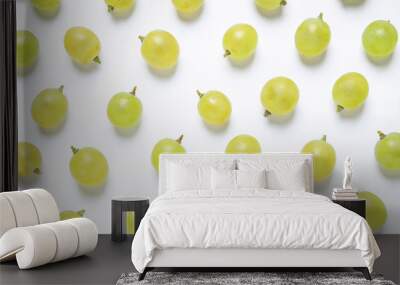 Fresh ripe juicy grapes on white background, top view Wall mural