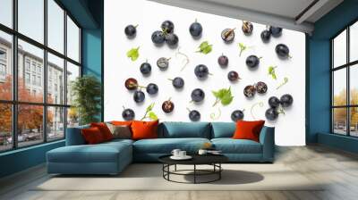 Fresh ripe juicy grapes on white background, top view Wall mural