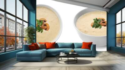 Fresh vegetable detox soup with croutons in dish on white background Wall mural