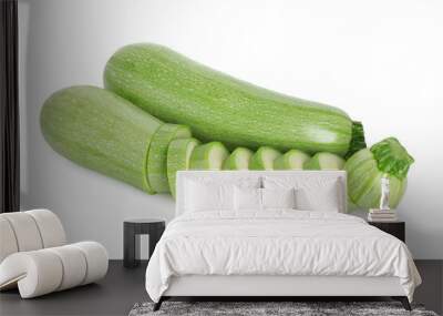 Fresh whole and cut zucchinis isolated on white, above view Wall mural