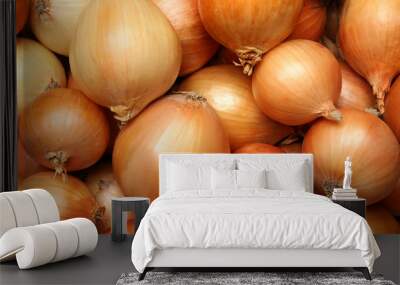 Fresh whole onions as background, top view Wall mural