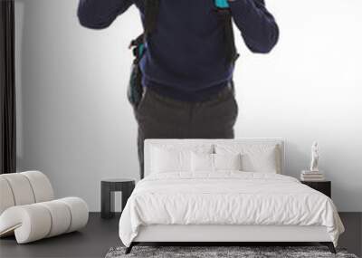 Full length portrait of cute African-American boy in school uniform with backpack on white background Wall mural