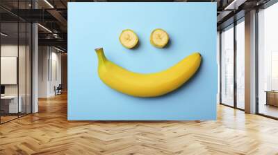 Funny flat lay composition with bananas on color background Wall mural