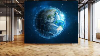 Global network connection. Earth in open space and digital web, illustration Wall mural