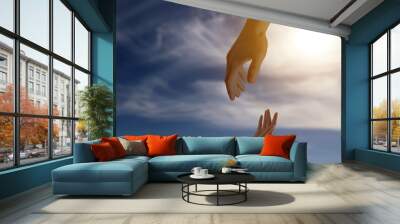 God's help and support. Human reaching for hand from heaven Wall mural