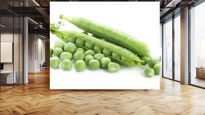 Green fresh peas and pods isolated on white Wall mural