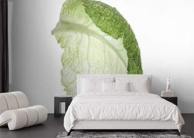 Green leaf of savoy cabbage isolated on white Wall mural