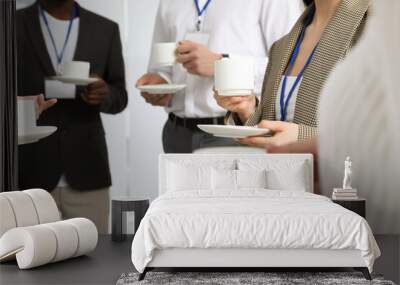 group of people during coffee break, closeup Wall mural