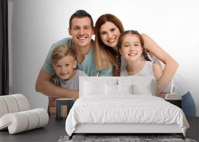 Happy family with children on white background Wall mural