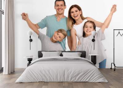 Happy family with children on white background Wall mural