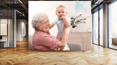 Happy grandmother with little baby at home Wall mural