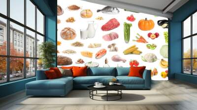 Healthy diet. Set with many different products on white background Wall mural