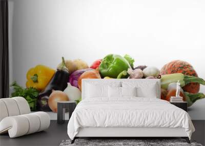 Heap of fresh ripe vegetables on white background. Organic food Wall mural