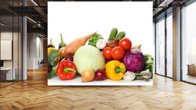 Heap of fresh ripe vegetables on white background. Organic food Wall mural