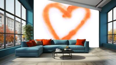 Heart drawn by orange spray paint isolated on white, top view Wall mural