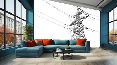 High voltage tower isolated on white. Electric power transmission Wall mural