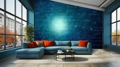 Illustration of basic physics and mathematics formulas and galaxy in universe. Banner design Wall mural