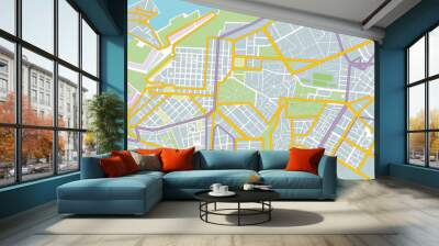 Illustration of city road map, top view Wall mural