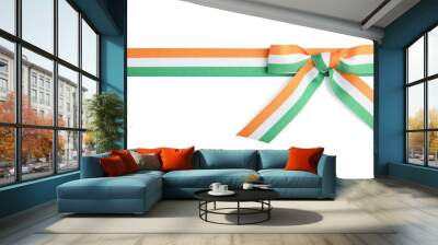 indian flag ribbon with bow on white background, top view Wall mural