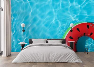 Inflatable ring floating in swimming pool on sunny day, top view with space for text Wall mural