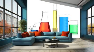 Laboratory glassware with samples on white background Wall mural