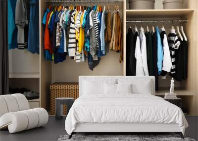 Large wardrobe with teenager clothes, shoes and accessories Wall mural