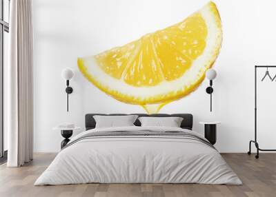 Lemon juice dripping from fruit on white background Wall mural