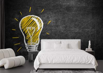 Light bulb drawing as symbol of idea on chalkboard Wall mural