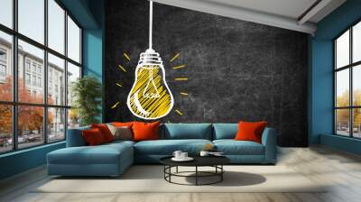 Light bulb drawing as symbol of idea on chalkboard Wall mural