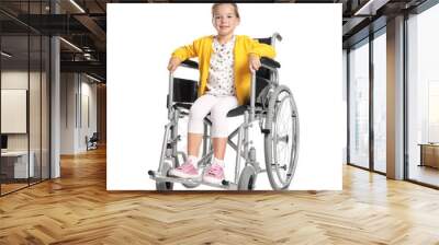 Little girl in wheelchair on white background Wall mural