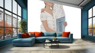 Little girl with her mother on white background Wall mural