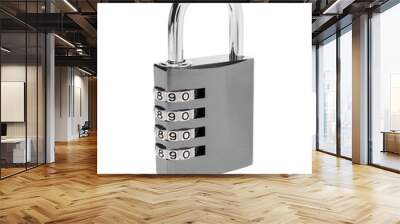 Locked steel combination padlock isolated on white Wall mural