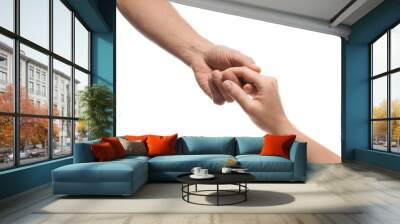 Man and woman holding hands on white background, closeup. Help and support concept Wall mural