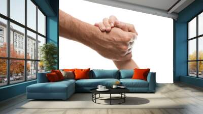 Man and woman holding hands on white background, closeup. Help and support concept Wall mural