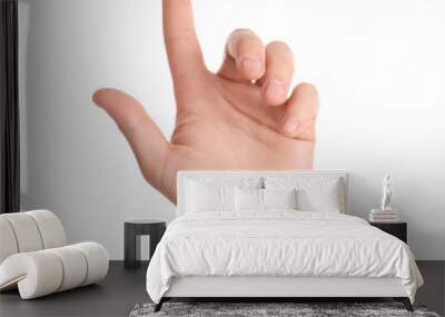 Man pointing at something on white background, closeup of hand Wall mural