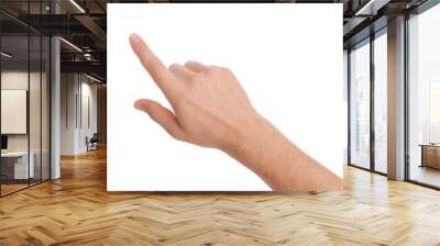 Man pointing at something on white background, closeup of hand Wall mural