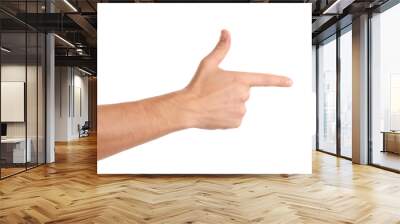 Man pointing at something on white background, closeup of hand Wall mural