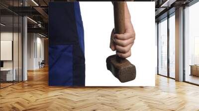 Man with sledgehammer on white background, closeup Wall mural