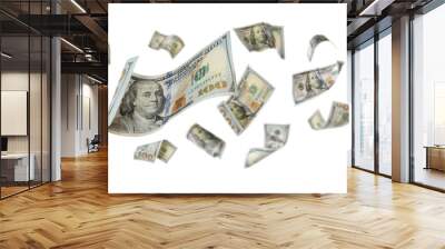 Many dollar banknotes in air on white background Wall mural